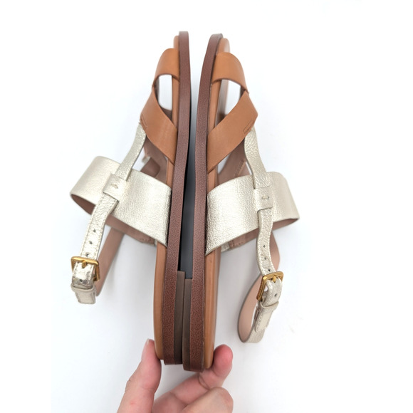 Cole Haan Fawn Women's Slingback Flat Sandal Strappy Tan/Gold Buckle Size US8B - Picture 6 of 9